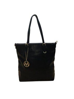 Mia K Farrow Women’s Black Faux Leather Gold Accents Zipper Pockets Tote Bag